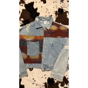 Aztec Retro Cropped Denim Jacket